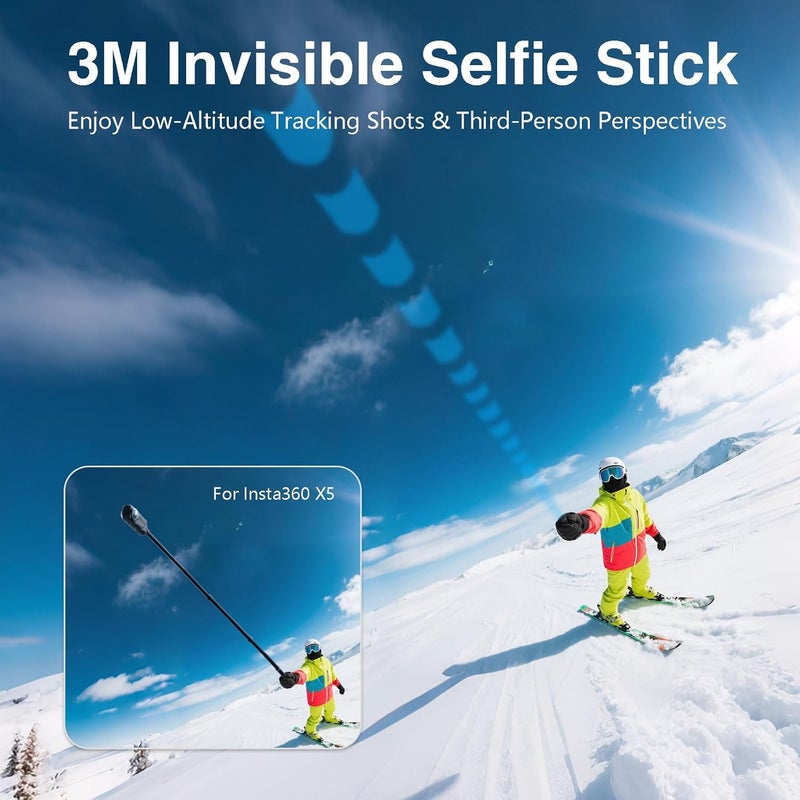 Xike 118” Carbon Fiber Extended Selfie Stick & Tripod for Insta360,3m Invisible Selfie Stick for Insta360 X5 X4 X3 X2 ONE RS,DJI Osmo 360 (18 to 118”) - Image 2